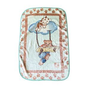 Vintage Novatex Baby Teddy Bear And Dog Swing Plush Blanket 28x42” Baby Nursery